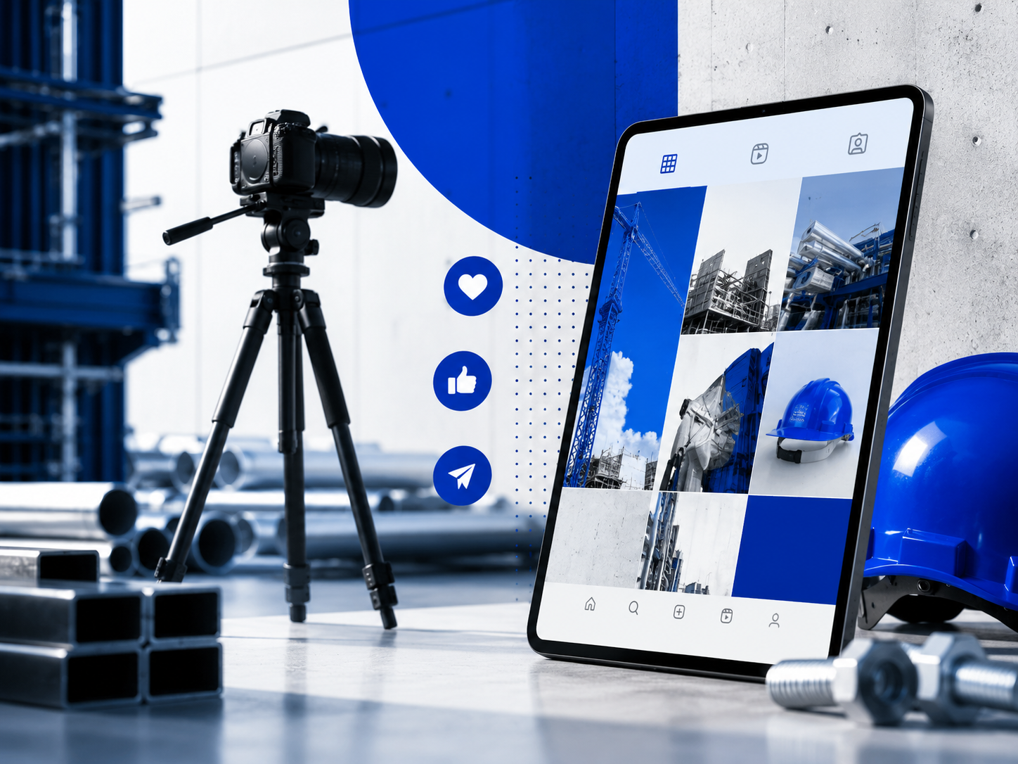Moderne industriële marketingvisual in FOREM-stijl over zichtbaarheid voor de maakindustrie