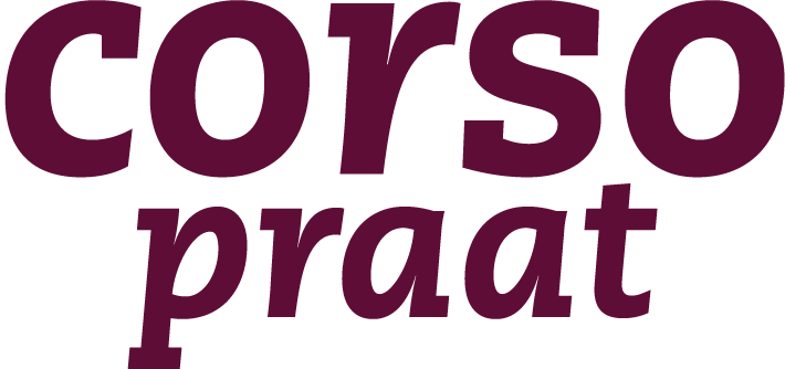 Los woordmerk met de naam Corso Praat in donkerrood