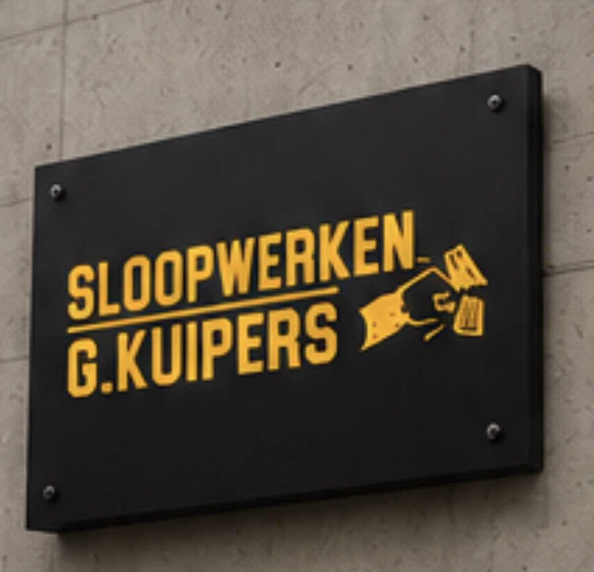 Het zwart-gele gevelbord van G. Kuipers Sloopwerken