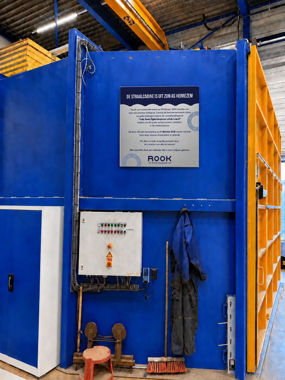 Aangeleverde straalmachine-mockup met de ontworpen aluminium gedenkplaat