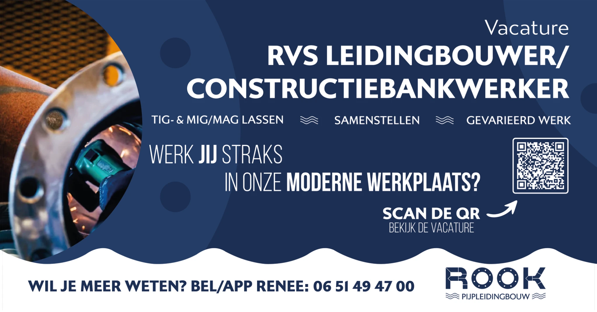 Origineel vacaturebanner voor RVS leidingbouwer en constructiebankwerker