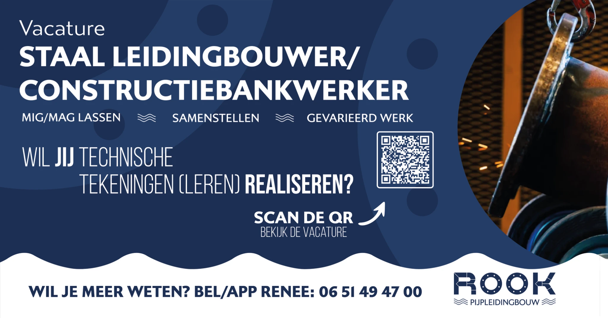 Origineel vacaturebanner voor staal leidingbouwer en constructiebankwerker