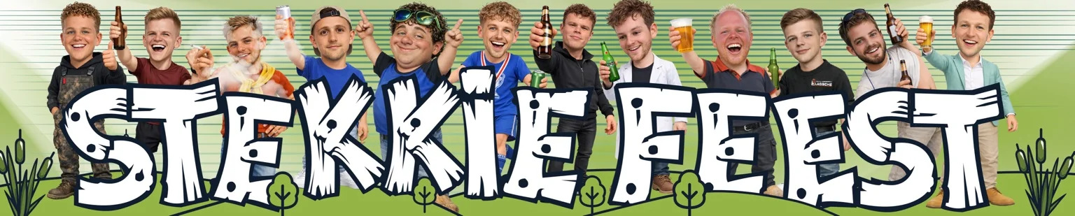 Origineel breed Stekkiefeest-bannerontwerp met de groep achter het feest